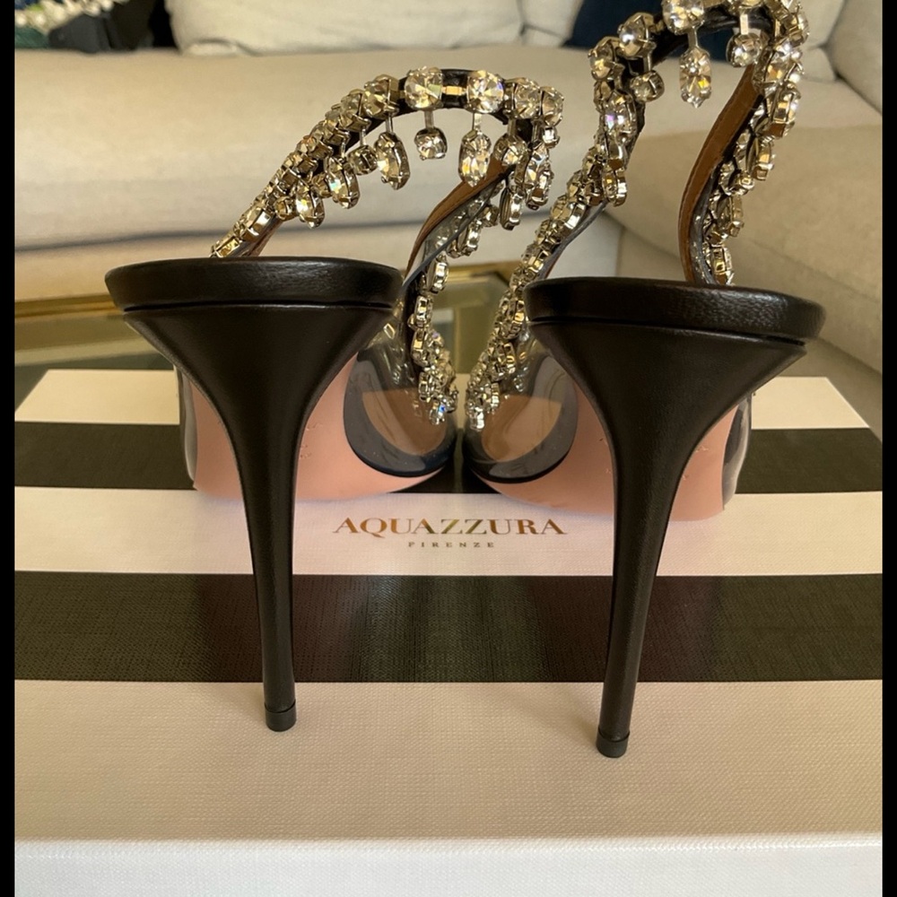 Aquazzura Firenze Temptation Crystal black peep toe heels, 39.5, NIB! - Picture 5 of 9